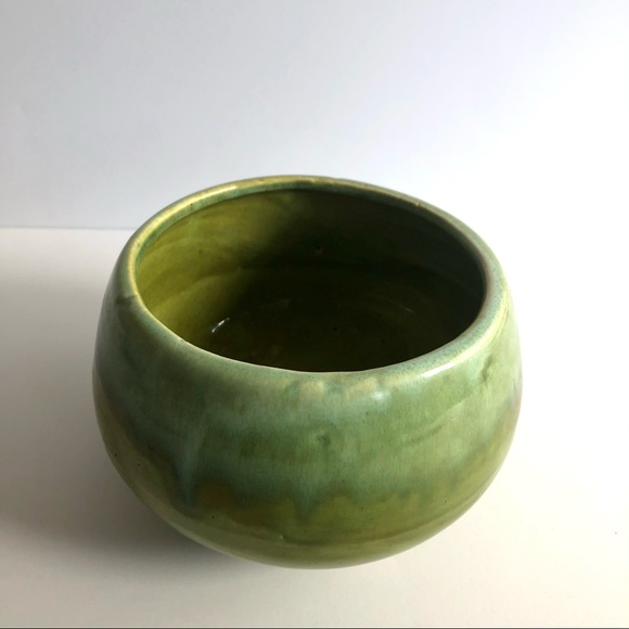 Vintage MCM California Pottery Green Drip Glaze Round Planter Bowl Flower Pot - Picture 6 of 12